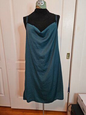 AMERICAN EAGLE Dark Teal Satin Cowl Neck Mini Dress.